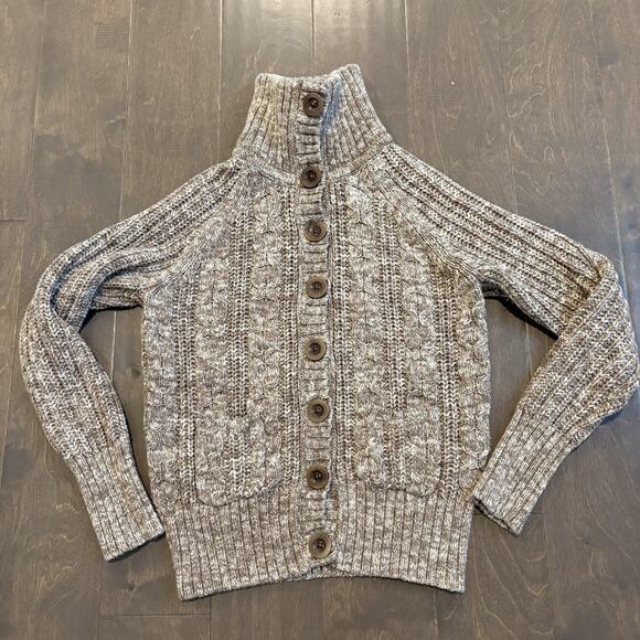 Gap Cardigan Sweater Women Medium Brown Marled Cable Shawl Collar Y2K Retro - Picture 2 of 11